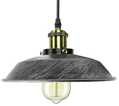 Moderne Retro-Lampenschirme aus Metall, Vintage-Stil, einfache Montage, Landhausstil, Hängeleuchte, für Schlafzimmer, Küche, Büro (gebürstetes Silber, 26 cm)