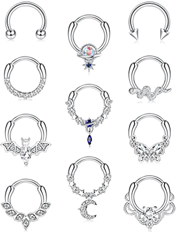 Morfetto 16G Septum Ringe Septum Schmuck Septum Piercing Schmuck Süße Schlange Schmetterling Septum Ring Daith Ohrringe Silber