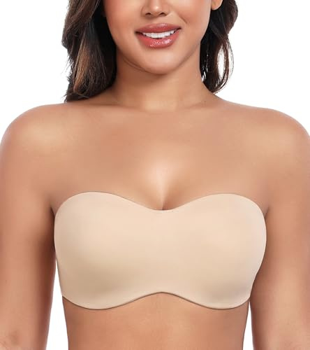 DotVol Damen BH Große Größen Bügel Bra Ungepolstert Bandeau Trägerloser Multiway Minimizer BHS(Beige, 95C)