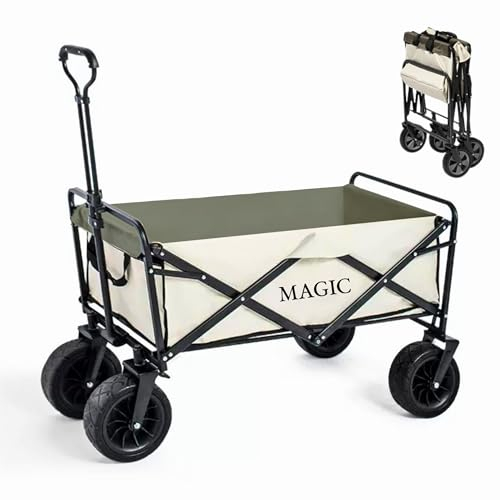 𝗖𝗮𝗿𝗿𝗼 𝗱𝗲 𝗣𝗹𝗮𝘆𝗮 Plegable para Camping, Picnic, etc. Carrito de Mano para Jardín. Carreta de Transporte con Bolsa y Mango Ajustable. Carretilla con Ruedas Grandes con Freno Resistentes.