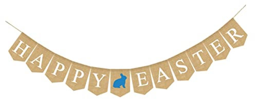 Gadpiparty Frohe Frühlingsfest Banner Hasen Gemustertes Banner Jute-vliesstoff-wimpelkette Frühlingsfest-zugflagge Party-deko-zubehör Weiße Großbuchstaben Happy Easter