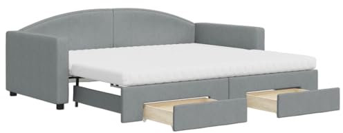 vidaXL Tagesbett, Sofabett Ausziehbar mit Schubladen Matratzen, Gästebett Schlafsofa für Schlafzimmer Wohnzimmer, Sofa Ausziehbett, Hellgrau 90x190cm Stoff