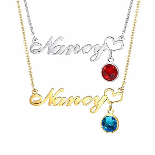 VNOX Namenskette Personalisiert Kette mit Namen Halskette Damen Geburtsstein Kette Schmuck Weihnachten Geburtstag Geschenke für Frauen Freundin Mutter Schwester