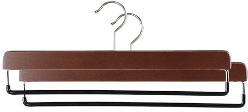 Mawa by Reston Lloyd, European Beech Wood Pant Hanger with Non-Slip Bar, 14.5 Wide Natural Nobel Series, Set of 2, Walnut