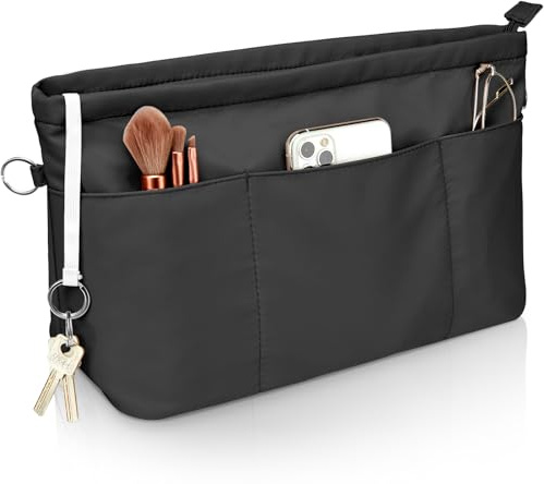Betoores Handtaschen Organizer, Taschenorganizer Nylon Wasserdicht Taschen Organizer Shopper, Tote Bag Organizer mit Schlüsselbund und Reißverschluss, Schwarz-XS | Leichter Handtaschen-Organizer für Longchamp verschiedengroße Fächer, viele Abteile robuste langlebige glatte Reißverschlüsse