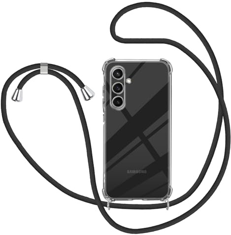 KetteTech Handyband für Samsung Galaxy A55 5G Hülle mit Band, Transparent Silikon Handyhülle mit Kette zum Umhängen Schutzhülle, Schwarz