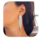 Adramata Hängend Kristall Ohrringe - Edelstahl Post Hypoallergene Statement Damen Lang Strass - Geschenke für Frauen Mädchen - Silber Tropfen