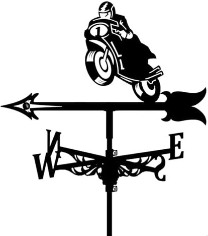 Wetterfahne, Motorrad-Wetterfahne mit Dachhalterung, Bauernhaus, Jagd, Wetterfahne, kreative Windrichtungsanzeige mit Rost-Beschichtung, für den Außenbereich, Metallhalterung (Form 1)