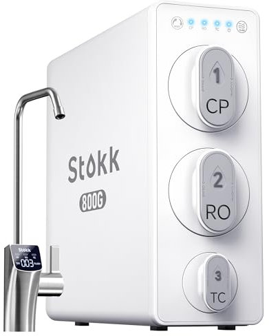 Stokk Tankless Reverse Osmosis System, 800 GPD Fast Flow Water Filter, 8 Stage RO System, 3:1 Pure to Drain, Under Sink Tankless RO System, Smart Faucet, Reduce PFAS, S2