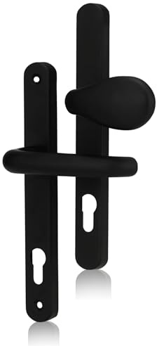 XFORT Uros Black Inline UPVC Door Handle, (PZ 92mm, Screw Hole Distance 211mm, Overall 243mm) Aluminium Lever/Pad UPVC, Front Door Handle