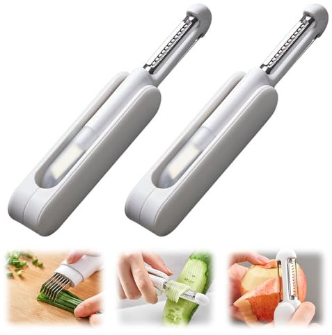 3 in 1 Multifunctional Rotary Paring Knife, 2025 New Sparschäler, Multifunktionaler Gemüseschäler Kann Schälen Würfeln Reiben und in Scheiben Schneiden, Kartoffelschäler für Obst und Gemüse (2)