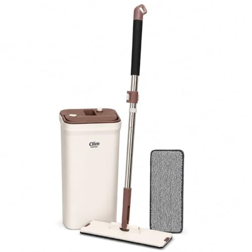 Clim Profesional Magic Mop Cubo Autolimpiable 360 2 Recambios Microfibra | Mango Acero Inoxidable, Empuñadura Antideslizante, Apto Mármol y Madera
