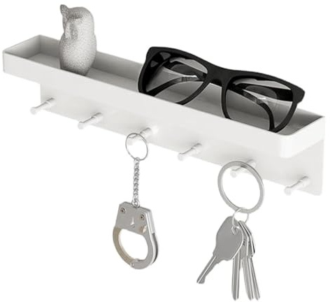 Schlüsselbrett mit Ablage und 6 Haken, Weiß Wand Schlüsselhalter Selbstklebend Schlüsselablage Flur Schlussel Aufbewahrung, Wandregal Organizer für Eingang Wohnzimmer Flur Büro Küche Badezimmer