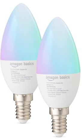 Amazon Basics Lot de 2 ampoules intelligentes E14, Wi-Fi 2,4 GHz, pas de concentrateur nécessaire, fonctionne avec Alexa uniquement, changement de couleur, lot de 2
