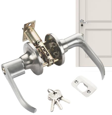 Walopola Cerradura de palanca de puerta,Cerradura de puerta - Cerradura de postes,Cerradura de manija de puerta Interior dormitorio habitación baño cerradura de barras con 3 llaves para el hogar