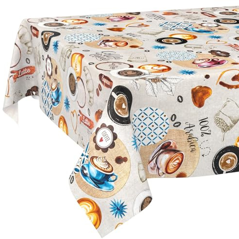 ANRO Nappe en toile cirée lavable pour table de jardin - Résistante à l'eau - 220 x 140 cm - Bord coupé - Coffee Time