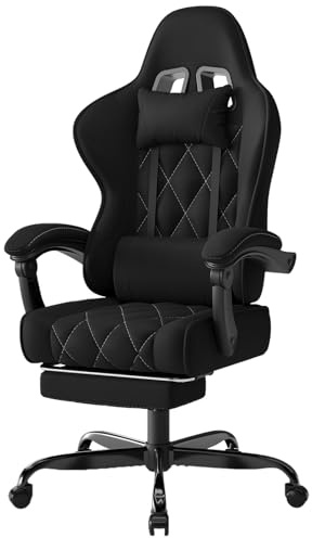 Devoko Chaise Gaming Ergonomique en Tissu, Chaise Bureau Gamer avec Repose-Pieds, Dossier Inclinable, Hauteur Réglable, Massage Lombaire, Fauteuil Gamer Respirant et Anti-Griffes pour Chat, Noir