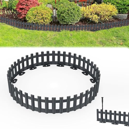 UISEBRT Bordo per aiuole in plastica, effetto legno, con picchetti, bordo flessibile in polipropilene antracite, 1 elemento (lunghezza x altezza): 43 x 12 cm, 12 pezzi, 516 cm