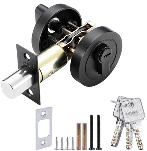 Round Recessed Door Lock, 304 Stainless Steel Flush Mount Privacy Sliding Door Latch with Strike Plate and Keys, Black Matte Finish for Pocket, Bifold, and Cabinet Doors