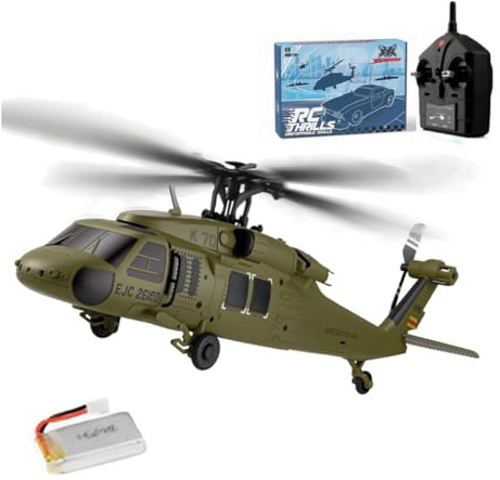 WYFTOY K170 UH60L Elicottero RC per Principianti Adulti, Modello di Elicottero Radiocomandato Flybarless 2,4G 4CH con Mantenimento dell'Altitudine, Doppio Motore Brushless, Giroscopio a 6 Assi, 1
