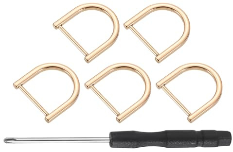 QUARKZMAN 5pcs Arandelas D con Tornillo en Forma U, Repuesto para Hebillas Correas Bolso o Llavero, 0.99x0.99pulgadas, Oro Claro