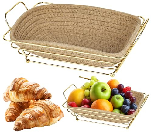 XTDMJ Corbeille à pain en métal moderne avec insert en tissu amovible - Rectangulaire - Pour pain, petits pains et baguettes (beige)