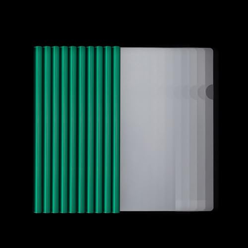 10 copertine per rapporti A4 con barra scorrevole, copertura in plastica, trasparente, per classificazione documenti scolastici, ufficio, colore verde