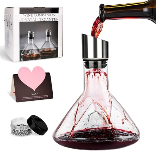 Carafe à décanter en verre Cristal avec intégré Aération et filtrage,Carafe à Vin Rouge,avec billes de nettoyage en acier et carte de vœux,accessoire pour le vin,pour les amateurs de vin 1500 ml