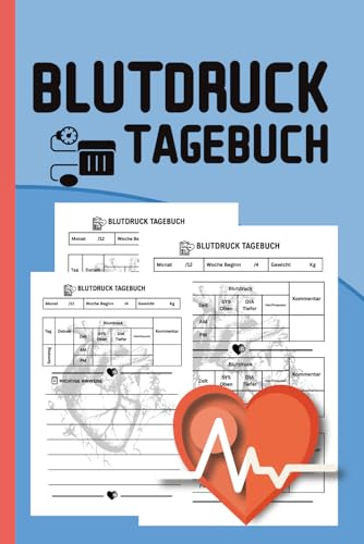 BLUTDRUCK TAGEBUCH: Tägliches Aufzeichnen für Senioren und Männer | Einfache A5 Tracker-Vorlage mit Gewicht & Kalenderfunktion | Blutdruckpass zur Gesundheitskontrolle