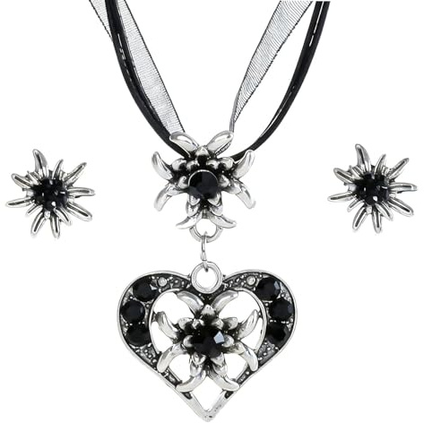 TJUSPIRIT 3er Trachtenschmuck Set Dirndlschmuck Edelweiß Schmuck-Set | Trachtenkette & Ohrstecker Dirndl Schmuck für Oktoberfest Trachtenfest Dirndl Outfit