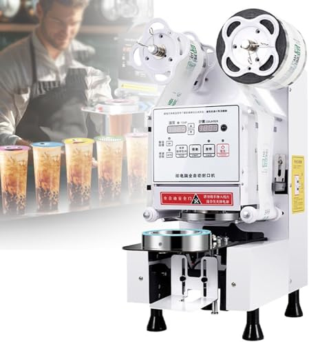 Machine à sceller les gobelets commerciaux, entièrement automatique, 90/95 mm, électrique, 450-550 gobelets/h, pour papier PP, lait, café, smoothies, thé au lait,White