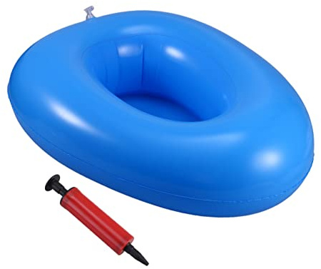 Ciambella Wc Gonfiabile Blu in Pvc con Inflatore e Maniglia | Superficie Liscia Colore Casuale Uso Domestico e Strutture Assistenziali senza Odore Pazienti Allettati