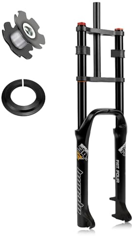 RUJIXU Fatbike Federgabel 26x4,0 Mountainbike Luftgabel BMX-Fahrradgabel E Bike Gabeln Gerade 1-1/8 MTB Scheibenbremse 190mm Federweg 2790g(Black)