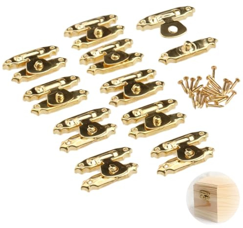 10 Pack 26x16mm Gold Vintage Mini Hasp Latches with 40 Nails, Small Metal Box Latches for Jewelry Box Gift Box Wine Box Wooden Case, Home Office DIY Hardware