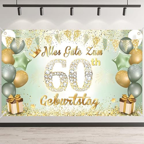 60. Geburtstag Banner, Grün Gold 60 Jahre Geburtstag Deko Mann Frau, 60. Geburtstag Hintergrund Banner, 60. Geburtstagsbanner für Party Deko, Alles Gute zum 60 Geburtstagbanner, 180x110cm