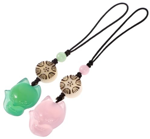 MOTHNUR 2pcs Agate Jade Fox Phone Pendants Keychain Charms for Mobile Phone Decoration with Creative Hanging Decor, Green and Pink Colors, Stylish Accessories for Women and Girls