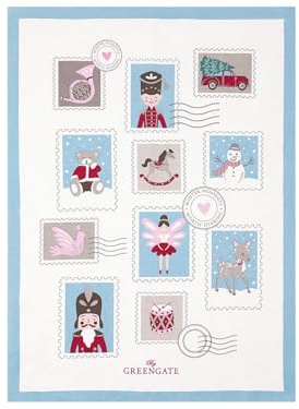 GreenGate Tea Towel Piece Printed Xmas Letter White