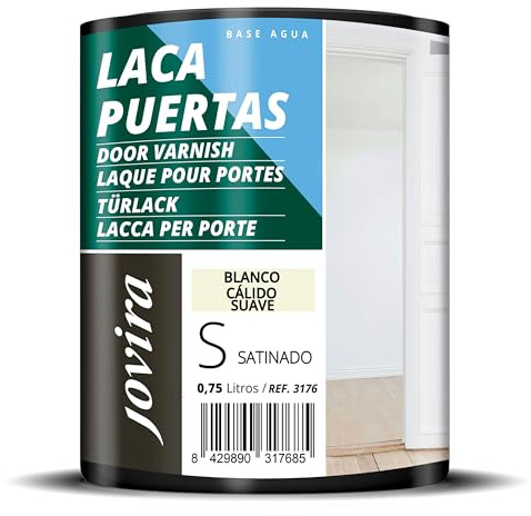 JOVIRA PINTURAS Esmalte Laca Puertas al Agua 750ML Satinado, Renueva y decora las puertas y muebles de madera (750 Mililitros, Blanco Cálido Suave) -T