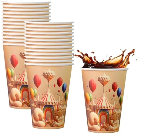 Perla - 300 Bicchieri di Carta da 200 ml Circus - Bicchiere Monouso Biodegradabile Ecologico - Adatto per Bevande Fredde e Calde - Bicchieri per Feste e Compleanni usa e getta