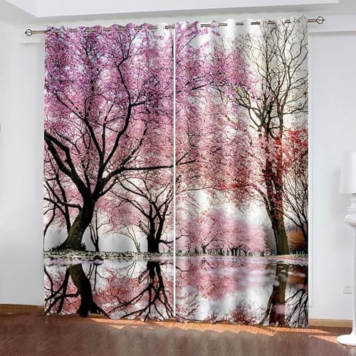 Wycian Tüe Vorhang Gardine Rosa Rosa Braun 2 Er Polyester Kirschbäume H183 X B102Cm für Schlafzimmer