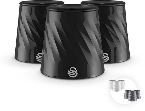 Swan Windsor Set of 3 Canisters for Tea, Coffee and Sugar, Durable Iron Body Wipes Clean and Resists Scuffs, Viewing Lid, Each Canister is 1.3L, Black, SWKA18538BLK
