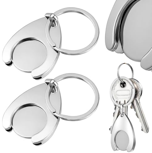 PRETYZOOM 2pcs Metal Shopping Trolley Token Keychain Pendant Key Ring, Portable Small Shopping Cart Coin Holder for Grocery and Supermarket Use