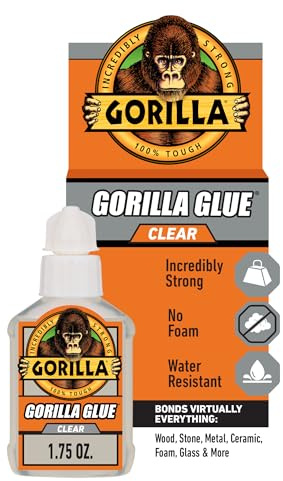 Gorilla Clear Glue, 1.75 Ounce Bottle (Pack of 1) - Crystal Clear, All Purpose, and Water Resistant