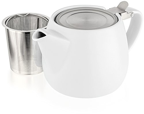Tealyra - Pluto Porcelain Small Teapot White - 540ml (1-2 Cups) - Stainless Steel Lid and Extra-Fine Infuser to Brew Loose Leaf Tea