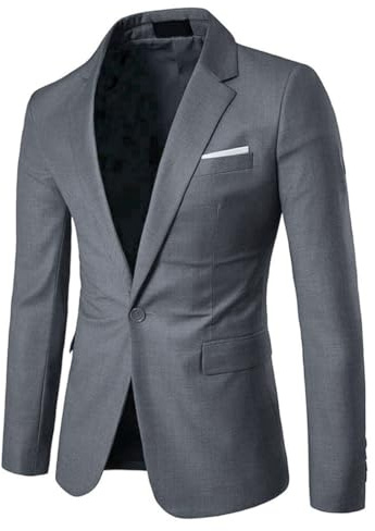 Allthemen kavaj herr slim fit kavaj en knapp kavaj för affärer, Mörkgrå, XXL