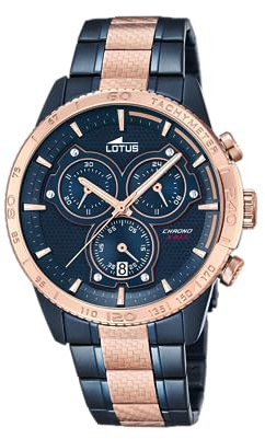 LOTUS Reloj Hombre Analógico de Acero Inoxidable 316l Azul | Movimiento de Cuarzo, Cronógrafo, Calendario, Cristal Mineral de Alta Resistencia, Resistente al Agua 5 ATM 18330/2
