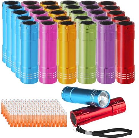 KunHe 30 Stück Mini Taschenlampe LED Set – Taschenlampen für Kindergeburtstag mit 90 AAA Batterien & Schlüsselband | Ideal als Mitgebsel Kindergeburtstag