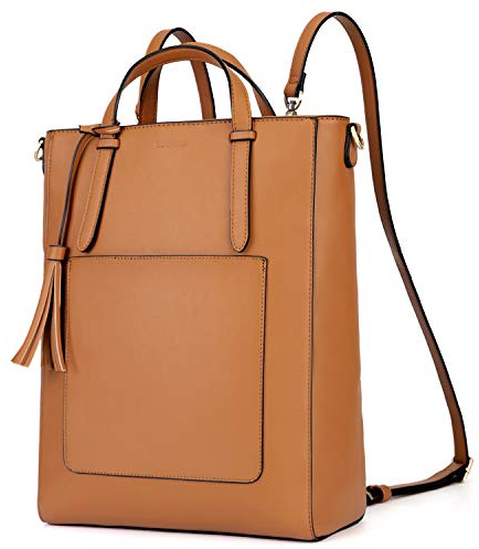 ECOSUSI Rucksack Damen Klein Handtasche, Leder Elegant Cityrucksack Tagesrucksack Tragetasche Multifunktion 3 In 2 Tote Bag, Kleiner Backpack Women für Schule Arbeit Reisen Uni, Braun