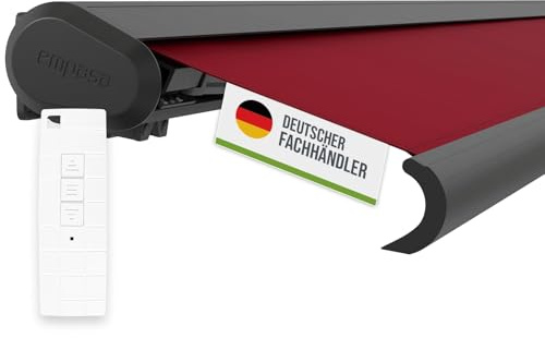 empasa elektrische Vollkassettenmarkise 'Profi' Kassettenmarkise | Gelenkarmmarkise Markise Sonnenmarkise Sonnenschutz komplett vormontiert, Farbe:weinrot, Größe:3.5 x 3 m