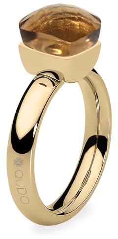 Qudo Firenze Edelstahl gold farbener Ring mit smoked topaz Stein (braun)
